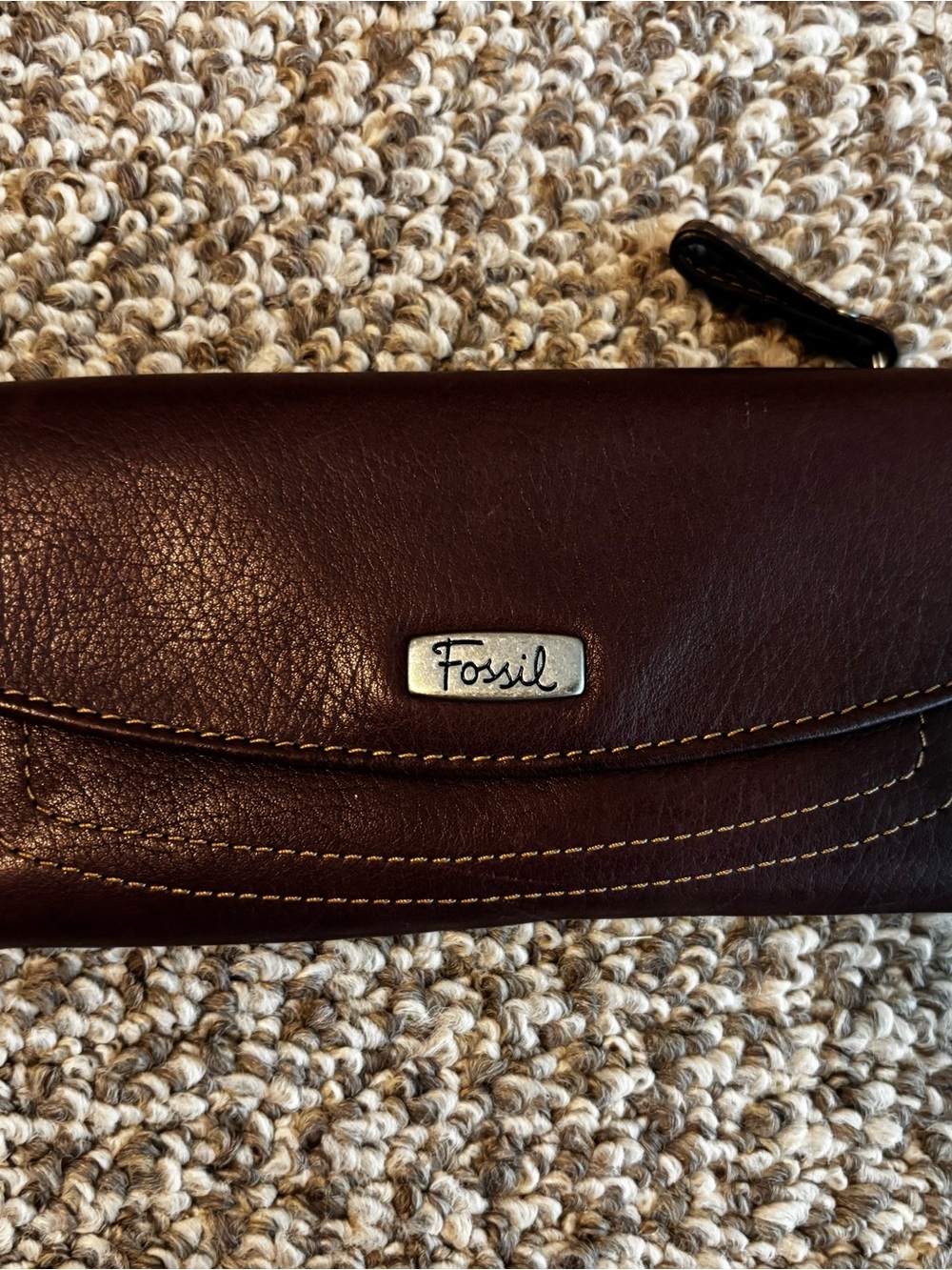 Fossil Women's Leather Wallet - Deep Brown with Contrast Stitching